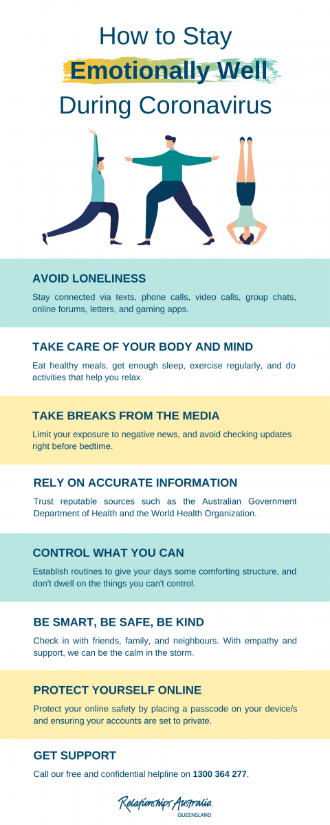 Infographic with tips to stay emotionally well during coronavirus